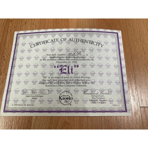 Amish Blessings ELI Doll NIB • Edwin M. Knowles, Julie Good Kruger • COA/9025DA - Picture 7 of 14